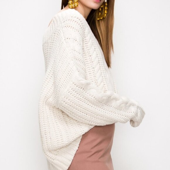 SWEATER OVERSIZED OATMEAL KNIT SWEATER - Picture 4 of 4